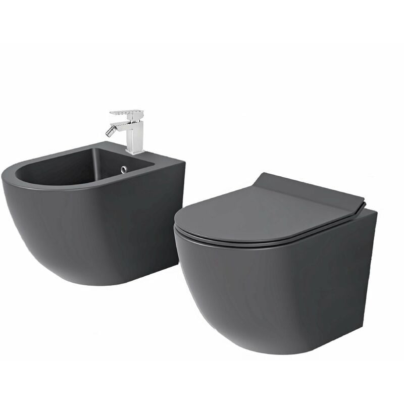 Giorgy - Sanitaire Mural sans Bride Modèle Rond Gris Mat - Collection new bent gris