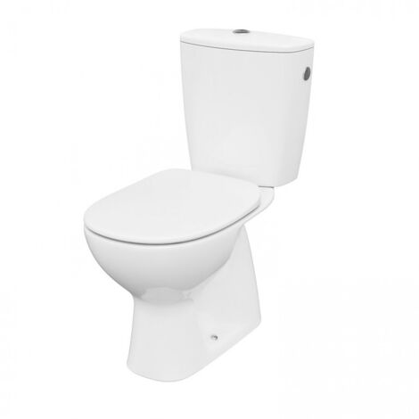 Sanitaire – Pack WC au sol MYRA sans bride – Céramique blanche – Sortie verticale – Réservoir 3/5 litres – Abattant frein de chute