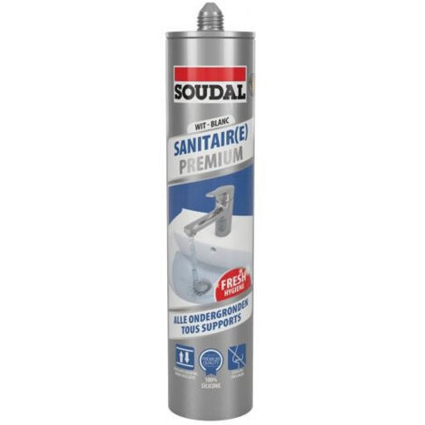 Sanitaire premium - Mastic silicone neutre sanitaire - Soudal - Cartouche de 290 ml Blanc