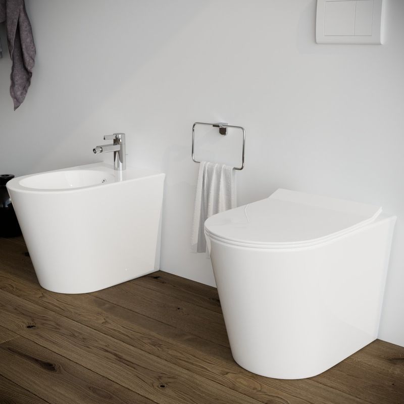 Ceramiche Sanitari Per Bagno.Sanitari Bagno Bidet E Vaso Wc A Terra Filomuro Rimless In Ceramica Con Sedile Coprivaso Softclose Round 13500235 34