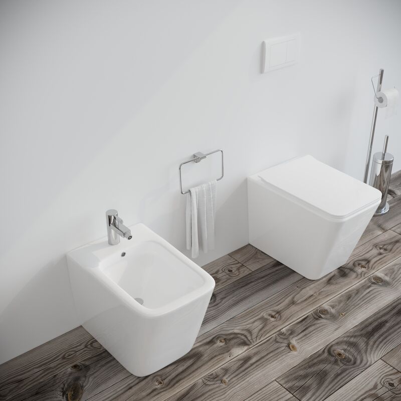 Sanitari A Filo Muro.Sanitari Bagno Bidet E Vaso Wc A Terra Filomuro Rimless In Ceramica Con Sedile Coprivaso Softclose Square 13500231 30