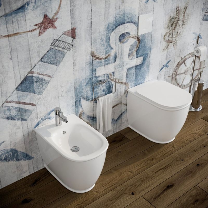 Bagno Piastrelle E Ceramiche Sanitari.Sanitari Bagno Bidet E Vaso Wc Filomuro A Terra In Ceramica Con Sedile Coprivaso Softclose Genesis 13500188 87