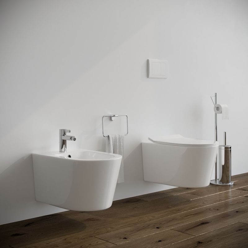 Sanitari In Ceramica Per Bagno.Sanitari Bagno Bidet E Vaso Wc Sospesi Filomuro Rimless In Ceramica Con Sedile Coprivaso Softclose Staffe Escluse Round 13500236 37