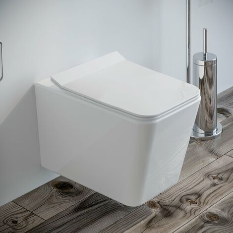 Sanitari bagno Vaso WC SOSPESO filomuro RIMLESS in ceramica con sedile coprivaso softclose staffe incluse Square