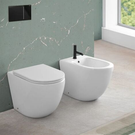 WC Monoblocco Filomuro Tygo Senza Brida - Design Moderno, Ceramica Antibatterica, Con Soft-close - Foto 14