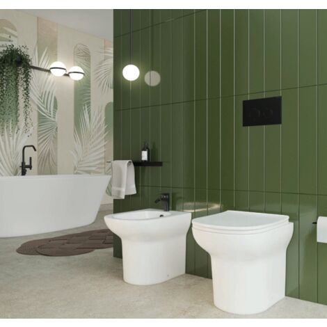 Sanitari filomuro serie AMBROSIA: vaso, bidet, copriwater soft-close - Bianco Lucido