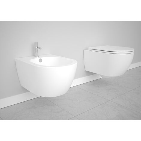 Sanitari like sospesi senza brida bianchi opachi con sedile