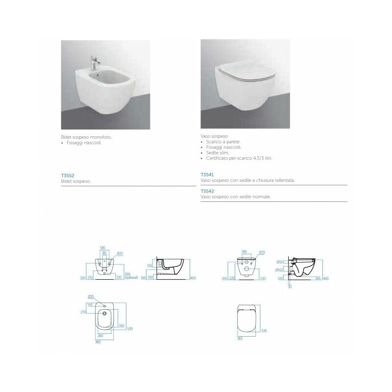 Wc E Bidet Ideal Standard.Sanitari Sospesi Ideal Standard Aquablade Tesi Wc Bidet E Sedile Slim Con Sedile Soft Close Tesiab Sosp Ss