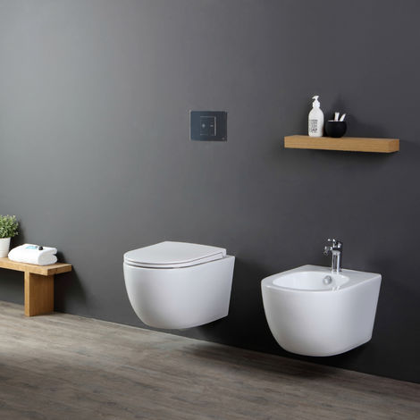 Sanitari Nero Ceramica Prezzi.Sanitari Sospesi Senza Brida Nero Ceramica Nemesi 53 Wc Sedile Soft Close E Bidet Nemesi52goso