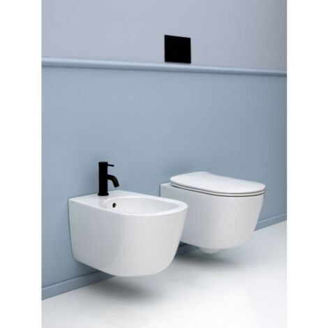 Sanitari sospesi vaso rimless, bidet monoforo coprivaso soft close bianco Axa Eva