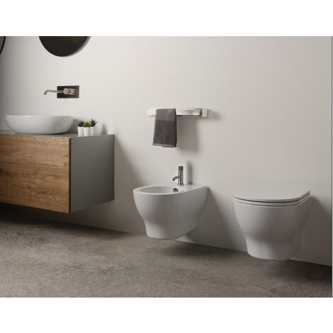 Sanitari Speed sospesi senza brida con sedile in termoindurente