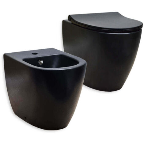 Sanitari Vitra Sento nero opaco filo muro con wc e bidet con sistema scarico rimless