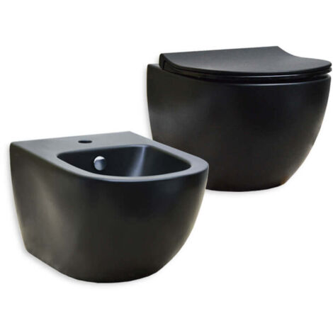 Sanitari Vitra Sento Wc e Bidet sospesi Nero opaco senza brida