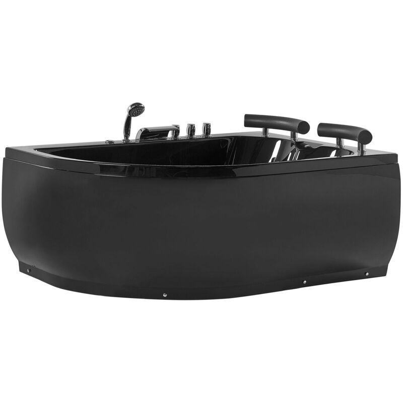 Beliani - Sanitary Acrylic Corner Bathtub Led Lights Massage Left Black Paradiso