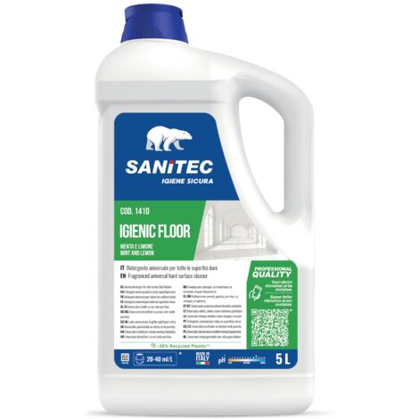 Sanitec, Igienic Floor, Detergente Universale Sgrassante Concentrato con Azione Igienizzante e Profumato alla Menta e al Limone, Attivo su Qualsiasi Tipo di Sporco, Made in Italy, 5 L
