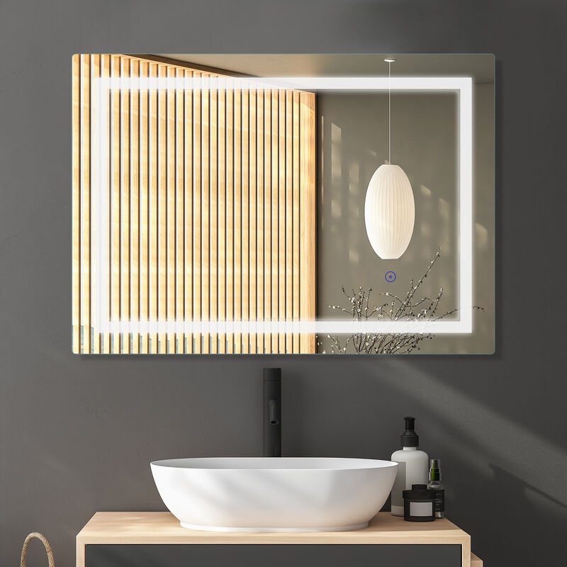 Led Miroir Salle de Bain 60x100cm, Miroir Salle de Bain avec Eclairage, Miroir Mural avec Interrupteur Tactile - Sanitemodar