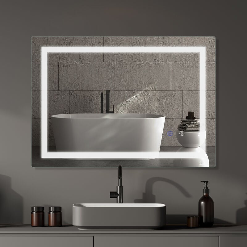 Sanitemodar - led Miroir de Salle de Bain 70 x 90 cm, Miroir de Salle de Bain avec Bande led Double Luminosité, Miroir de Courtoisie avec