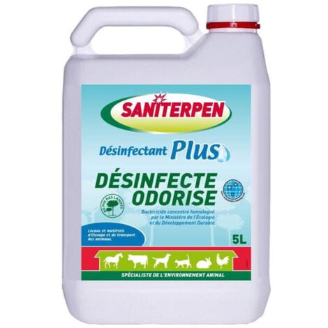 SANITERPEN Désinfectant odorisant concentré Plus - Pour les logements et matériels de transport des animaux domestiques - 5 L