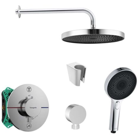 SANITINO - Brauseset mit Unterputz-Thermostat hangrohe, inkl. Einbaukörper, kielle Zubehör, Chrom SANI21HKK002