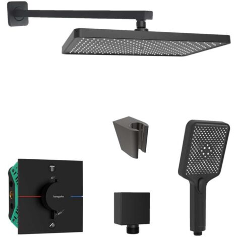SANITINO - Brauseset mit Unterputz-Thermostat hangrohe, inkl. Einbaukörper, kielle Zubehör, schwarz matt SANI21HKK403