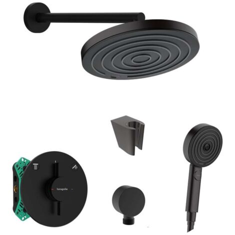 SANITINO - Conjunto de ducha con grifo empotrado hansgrohe, con cuerpo de montaje y accesorios kielle, negro mate SANI21HHK400