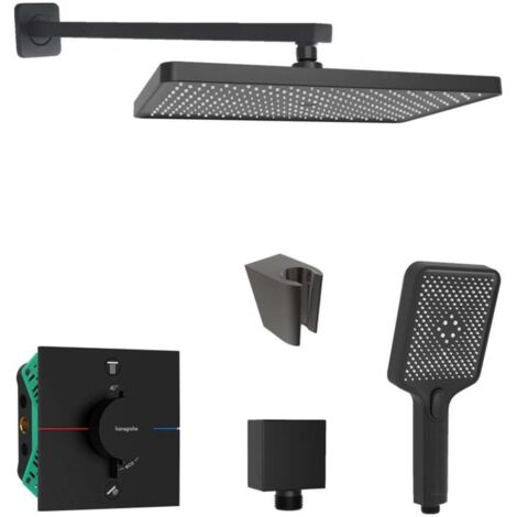 SANITINO - Conjunto de ducha con termostato empotrado hansgrohe, con cuerpo de montaje y accesorios kielle, negro mate SANI21HKK403