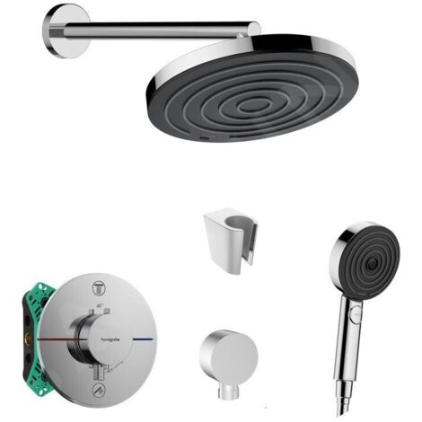 SANITINO - Set de douche avec thermostat et corps encastré hansgrohe, accessoires kielle, chrome SANI21HHK002