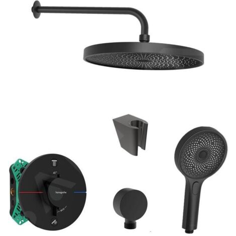SANITINO - Set de douche avec thermostat et corps encastré hansgrohe, accessoires kielle, noir mat SANI21HKK402