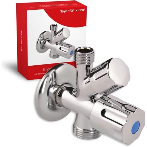 Sanitop-Wingenroth Geräte Chrom  Kombi-Eckventil Geräteanschluss  Anschluss: 1/2 x 3/8 x 3/4 pollici  mit Wandrosette  Rückflussverhinderer  Messing  17001 7 valvola angolare, cromata