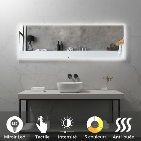 Saniverre – Miroir lumineux de salle de bain 60 x 180 cm – Éclairage LED réglable jusqu'à 1600 Lumens – Anti-buée – Verre haute définition 5 mm