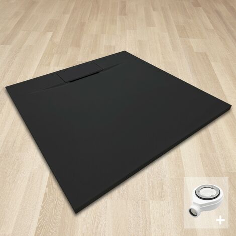 Saniverre – Receveur de douche 80 x 80 cm noir extra-plat effet pierre – Surface antidérapante classe C – Bonde d'évacuation incluse – Installation semi-encastrée