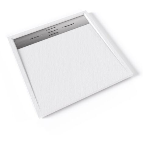 Saniverre – Receveur de douche 80 x 80 cm résine SMC blanc aspect ardoise – Antidérapant PN 24 – Bonde inox incluse – Drainage 47,8 L/min