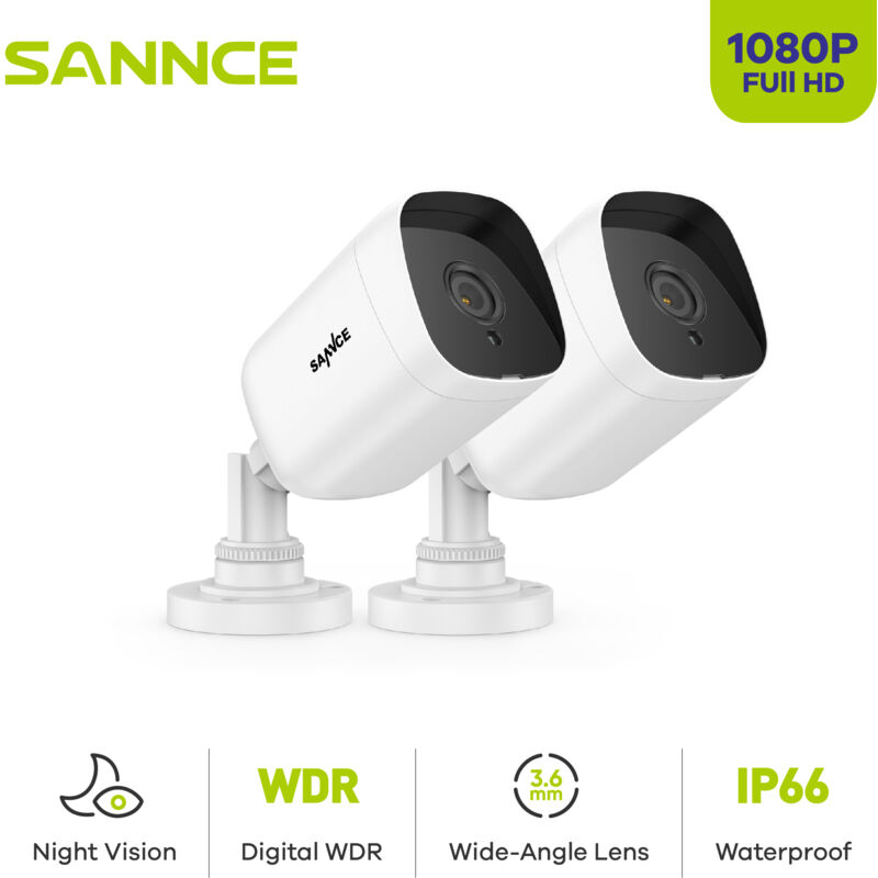 Sannce - 1080P Caméra de Vidéosurveillance Vision Nocturne Extérieure Vidéo Surveillance Sécurité Protection Caméra Kit