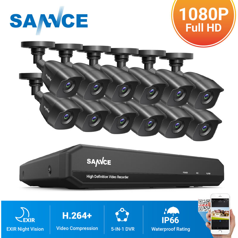 

16 canales 5 en 1 1080p HD DVR Sistema de cámara de seguridad con cable con cámaras de vigilancia CCTV 1080p para videovigilancia al aire libre Kits