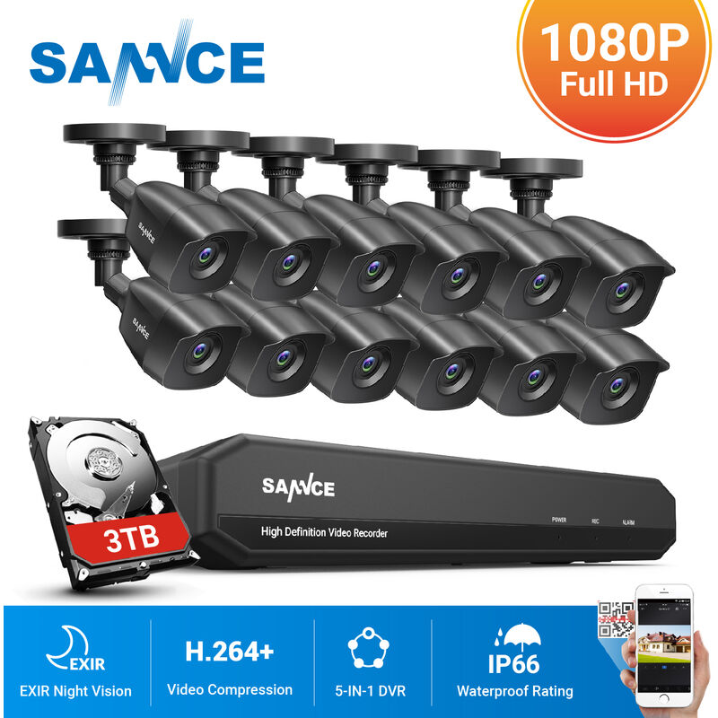 

16 canales 5 en 1 1080p HD DVR Sistema de cámara de seguridad con cable con cámaras de vigilancia CCTV 1080p para videovigilancia al aire libre Kits