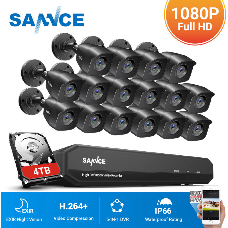 

SANNCE 16CH 1080p 5 en 1 DVR Sistema de cámaras de seguridad con cámaras de vigilancia CCTV con cable 1080p para el hogar Kits de videovigilancia al