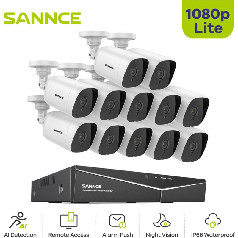 1080P 16CH dvr Video Surveillance Kit Motion Detection ir Night Vision Waterproof Remote Monitor System - Sannce