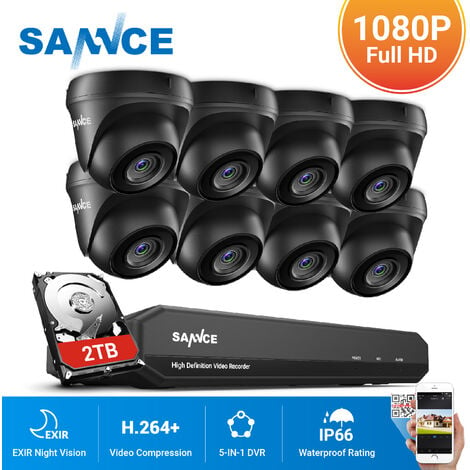 SANNCE 16CH 1080p Système de caméra de sécurité CCTV DVR 5 en 1 et caméras de surveillance filaires avec vision nocturne de 100 pieds pour la maison Kits de vidéosurveillance 8 caméras - Disque dur 2