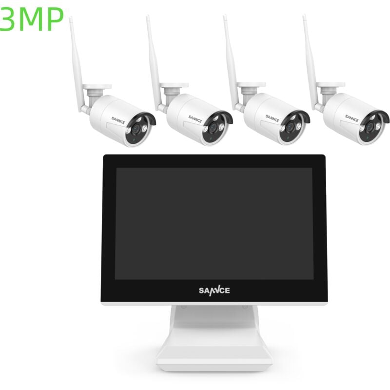 Sistema di telecamere ip wireless Sannce 2K, monitor lcd 10CH 10.1' nvr con kit cctv 4 telecamere poe da 3 mp