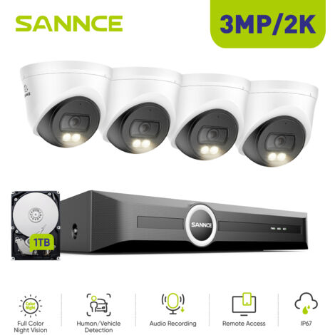 SANNCE 3MP 8CH PoE CCTV Security Cameras System with Full Colour Night Vision Audio Recording IP67