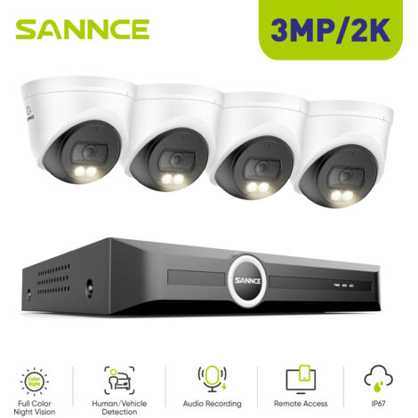 SANNCE 3MP 8CH PoE CCTV Security Cameras System with Full Colour Night Vision Audio Recording NO HDD