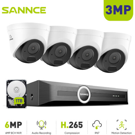 SANNCE 3MP HD PoE Security Dome Cameras System with Motion Detection Smart IR LED IP67