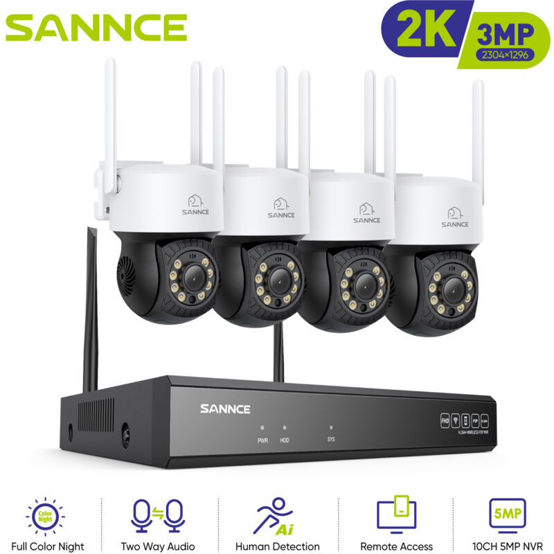 SANNCE Kit Videosorveglianza Wireless 3MP Telecamere Visione Notturna Avviso E-mail CCTV Telecamere Sicurezza Sistema