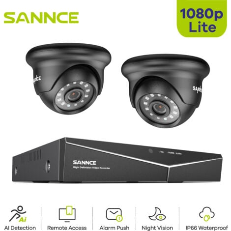 SANNCE 4CH 1080p 5 en 1 DVR Sistema de cámaras de seguridad con cámaras de vigilancia CCTV con cable 1080p para el hogar Kits de videovigilancia al aire libre 2 cámaras - Sin disco duro