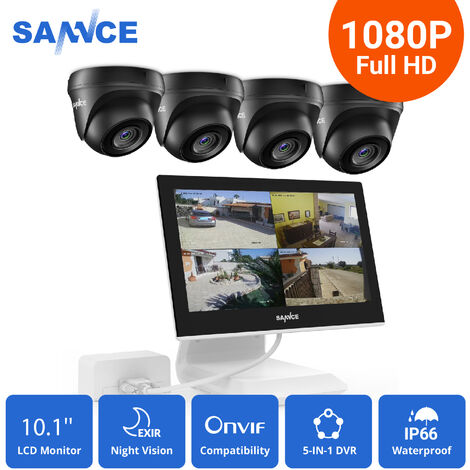 Sannce 4CH 1080P CCTV DVR Recorder with 4 PCS Day Night Weatherproof Security Cameras System Hybrid Video Recorder - No Hard Drive Disk