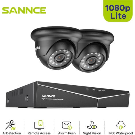 SANNCE 4CH 1080p Système de caméra de sécurité DVR 5 en 1 avec caméras de surveillance CCTV filaires 1080p pour la maison Kits de vidéosurveillance extérieure 2 caméras - Pas de disque dur