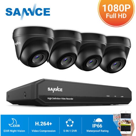 SANNCE 4CH 1080p Système de caméra de sécurité DVR 5 en 1 avec caméras de surveillance CCTV filaires 1080p pour la maison Kits de vidéosurveillance extérieure 4 caméras - Pas de disque dur