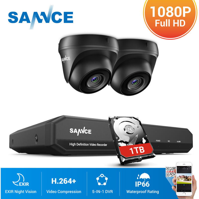 Sannce - 4CH 1080p Système de caméra de sécurité dvr 5 en 1 avec caméras de surveillance cctv filaires 1080p pour la maison Kits de vidéosurveillance