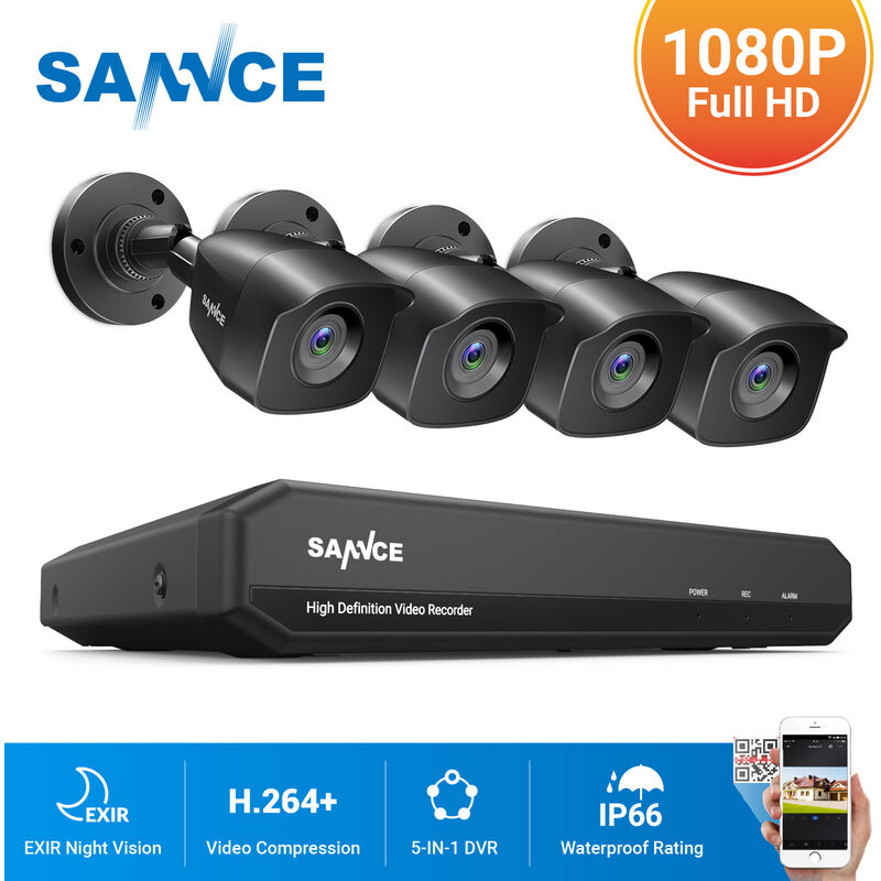 

4CH 5 en 1 1080p DVR Sistema de cámara de seguridad con cable y cámara de vigilancia CCTV 1080p para interiores y exteriores Kits de videovigilancia