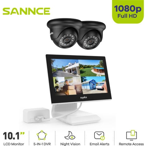 SANNCE 4CH DVR Überwachungs Kamera Set 10,1 Zoll Bildschirm 2×1080P Kamera IR Nachtsicht Fernzugriff Video Überwachung System